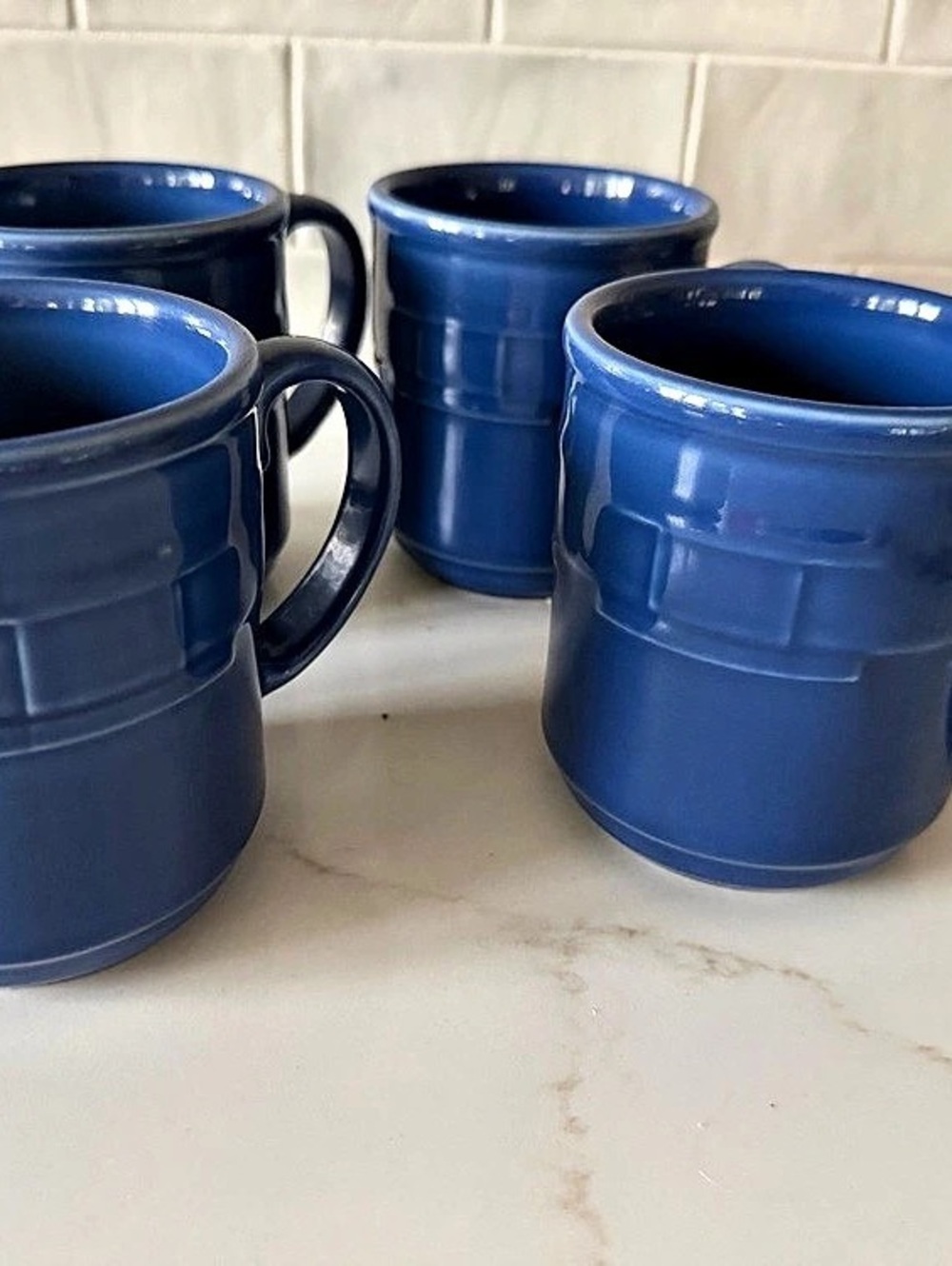 Longaberger Pottery Woven Traditions coffee mugs in the Cornflower Blue Set Of 4